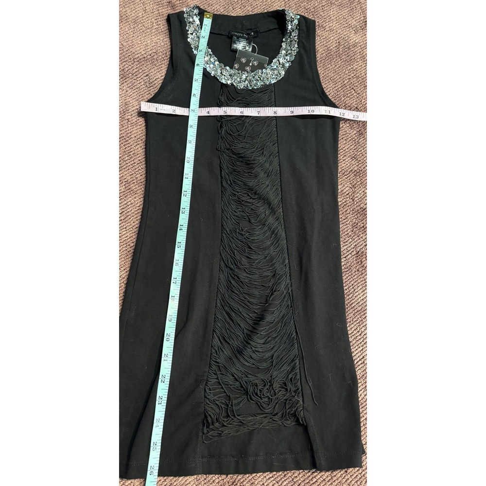 Flowers by Zoe Black Fringe Sequin Neck Mini Dress Junior M Rocker Goth DL115SSQ - Picture 4 of 11